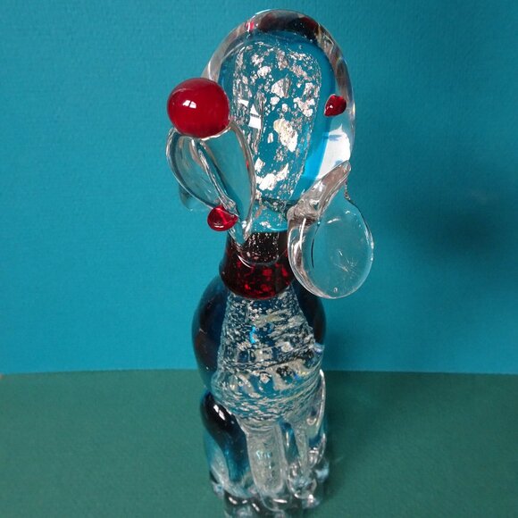 8" Vintage Murano Blue and Clear Glass Dog with Silver Flakes and Red Nose - Picture 4 of 16